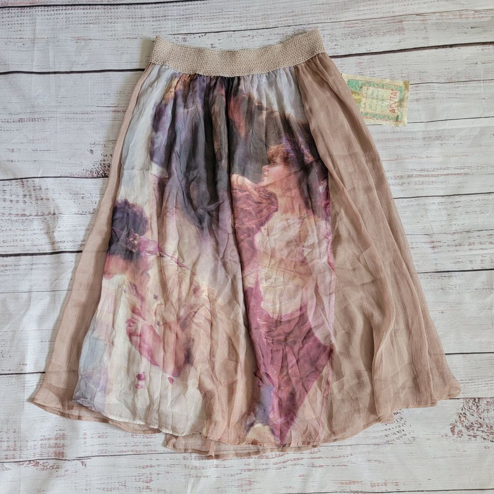 Aratta Beige and Mauve Printed Midi Skirt